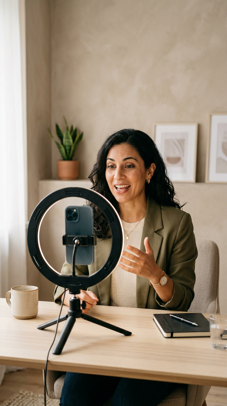 Creator filming a video, English sample